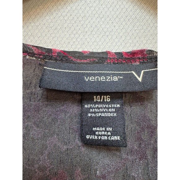 Venezia Velvet Burnout Wrap Blouse Top Womens 14/16 Red Sheer Flared Sleeves - Picture 2 of 12